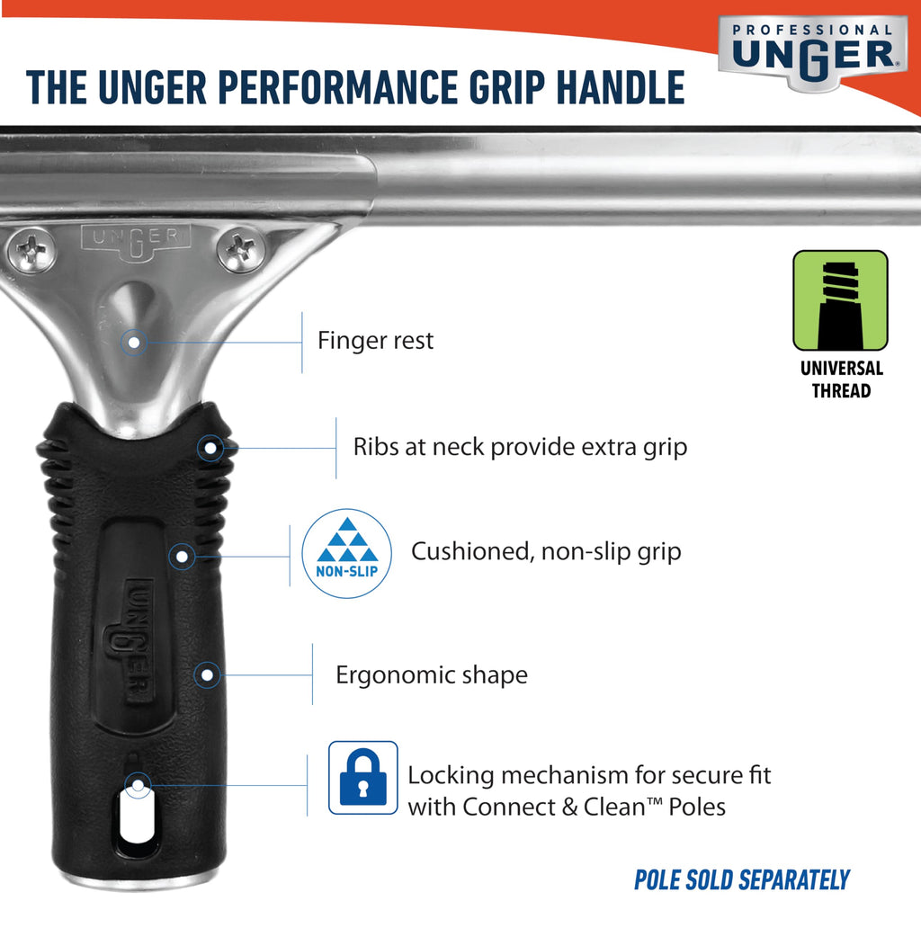 Unger Connect and Clean 16” Performance Window and Glass Cleaning Squeegee with Replacement Rubber, Cleaning Supplies, Heavy Duty Household Cleaner Tools with Streak-Free Results