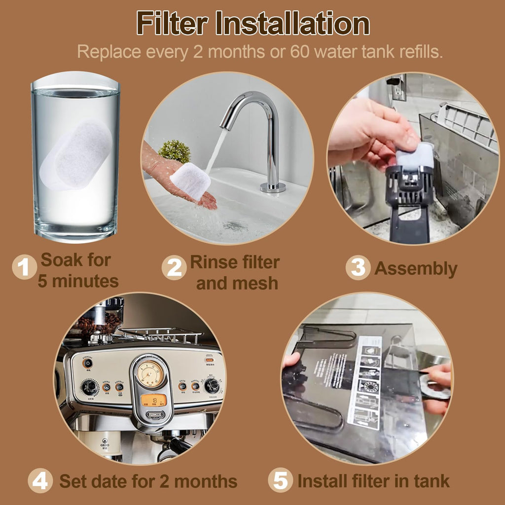 BES870, BES876, BES878, BES840 Charcoal Water Filter Replacement for Breville Barista Express/Pro (Impress) Espresso BES870XL, BES876BSS, BES878BSS,BES840XL,BES860XL, BES810BSS (6pcs).