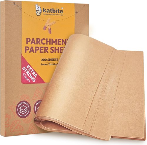 Katbite Unbleached Parchment Paper - 200 Pcs 12x16 In Precut Sheets | 300 Sq.Ft White Roll 15in x 242ft