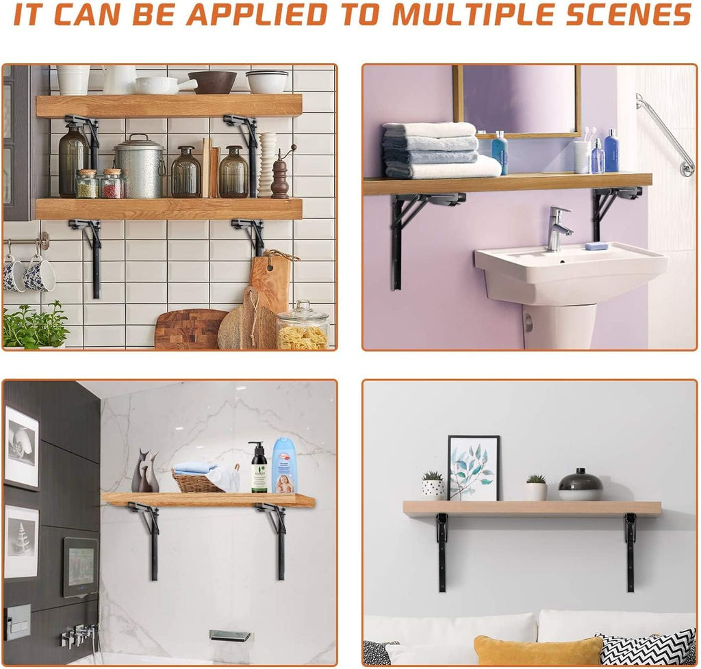 Ultrawall Heavy-Duty 24-Inch Black Folding Shelf Brackets - Adjustable Steel Design | Max Load 550 lbs