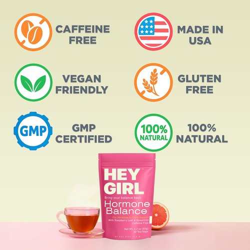 Hormone Balance for Women Tea with Spearmint, Red Raspberry Leaf, Chamomile, Ginger, Nettle - For PMS, PCOS, Perimenopause & Cycle Support - Herbal Hormonal Wellness Tea Bags