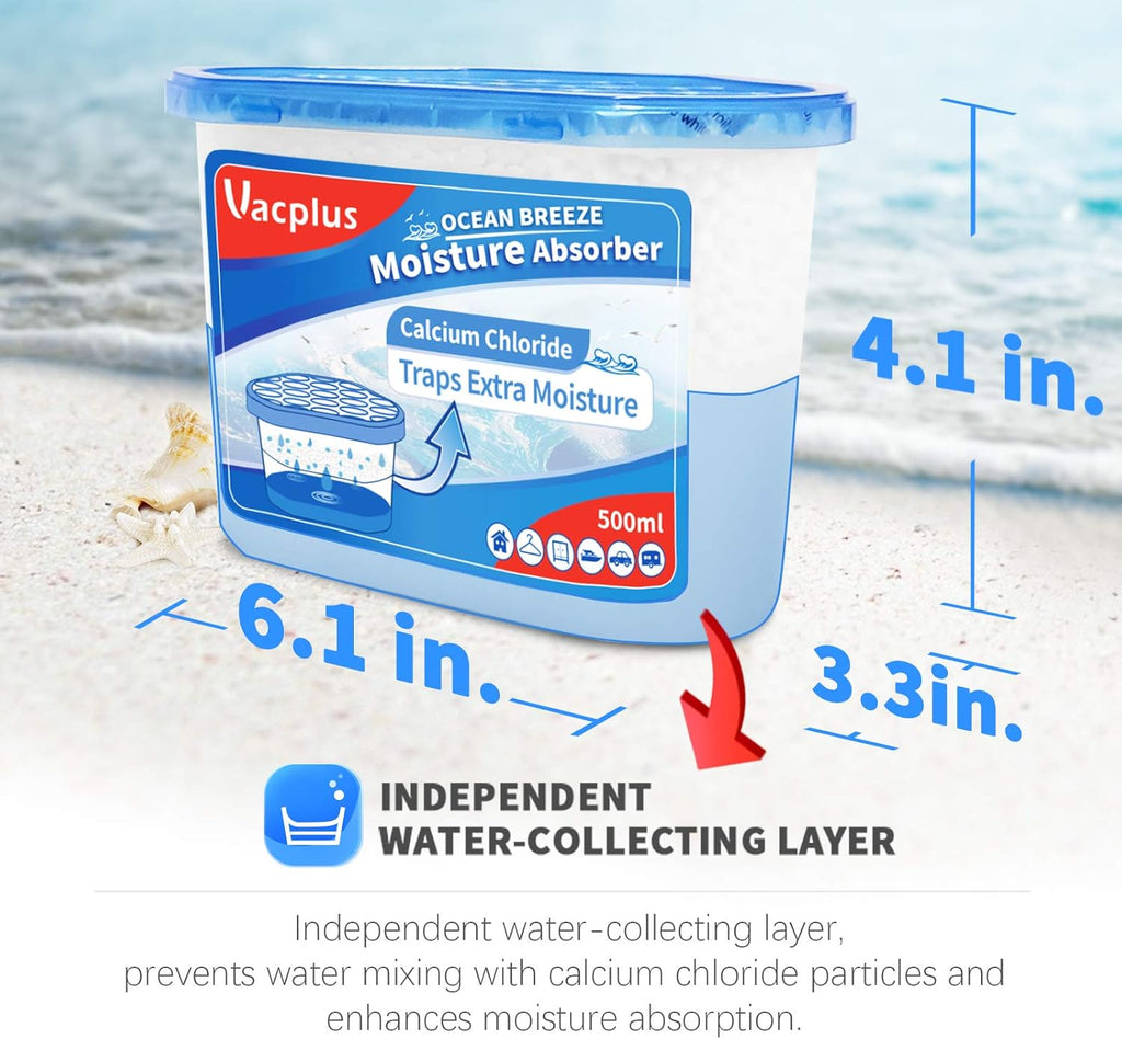Vacplus Moisture Absorbers - 10.5 Oz Humidity Control Boxes | Odor Eliminator for Bathroom & Closet (Ocean Scent) - 12 Pack