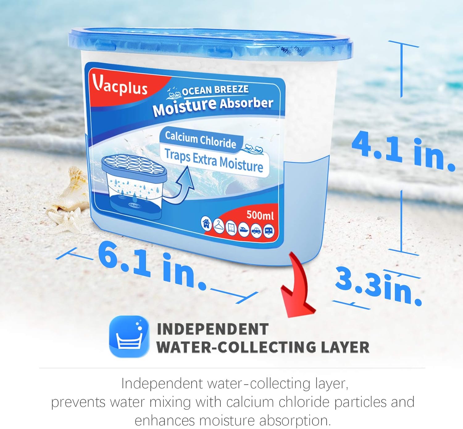 Vacplus Moisture Absorbers - 10.5 Oz Humidity Control Boxes | Odor Eliminator for Bathroom & Closet (Ocean Scent) - 12 Pack