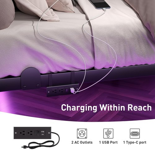 AGXI Floating Bed Frame with LED Lights and Charging Station, 14 Inch King Size Floating BedFrame - Modern King Size Bed Frame Easy Assembly No Box Spring Needed
