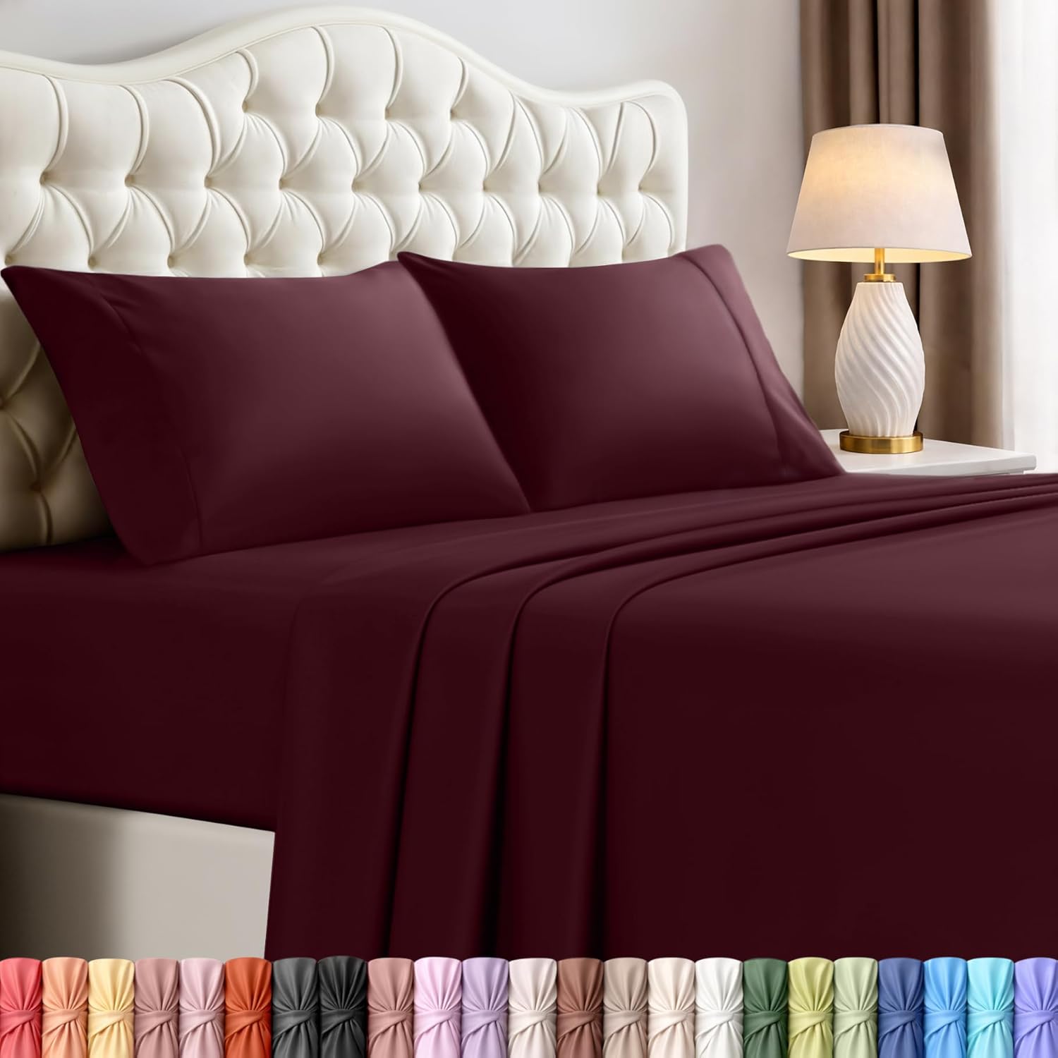 Utopia Bedding California King Sheet Set - 4-Piece Soft Microfiber Bed Sheets | Oeko-Tex Certified (Burgundy)