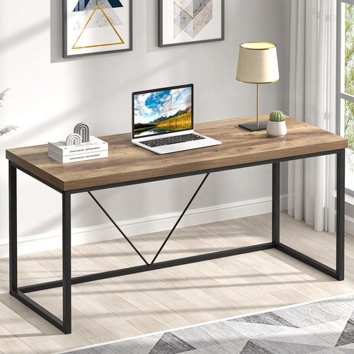 FOLUBAN Rustic Wood & Metal Industrial Computer Desk - Vintage 60-Inch Writing Table for Home Office