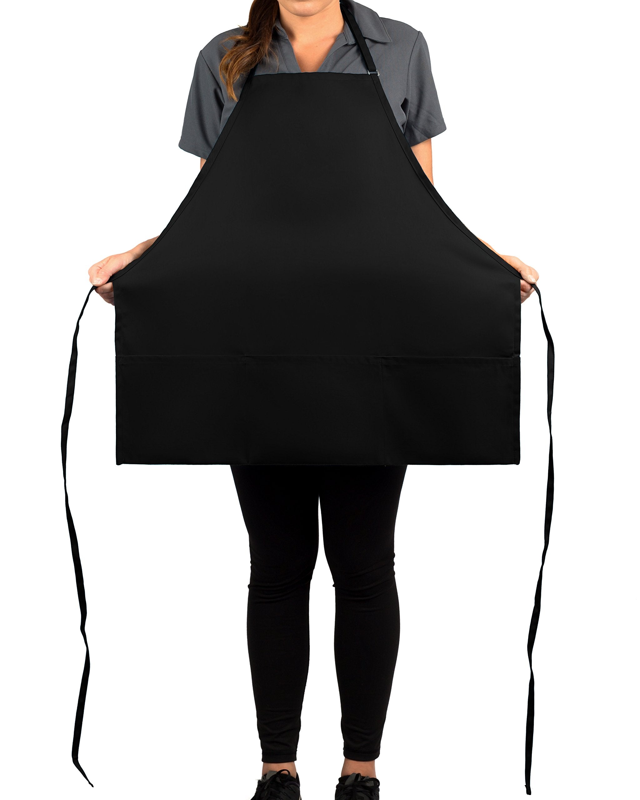 KNG Black 3 Pocket Adjustable Bib Apron for Men and Women - Pack of 6