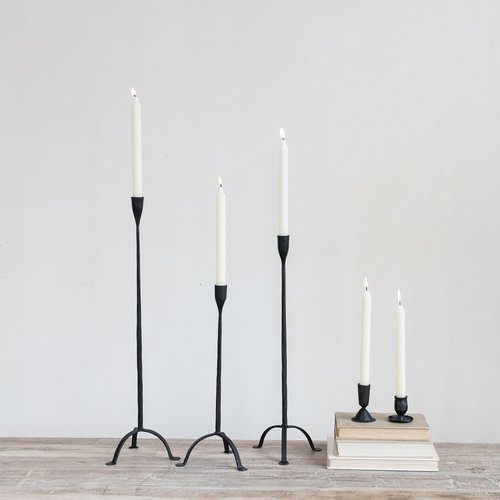 Creative Co-Op 20" H Hand-Forged Cast Metal Footed Taper Holder, Black