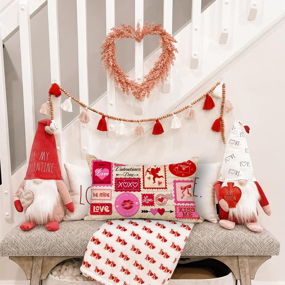 ARGOOFG Valentines Pillow Cover12 x 20 Inch, Be Mine XOXO Love Heart Throw Decorative Cushion Cases Valentine Day Pink Decoration for The Home Sofa Couch