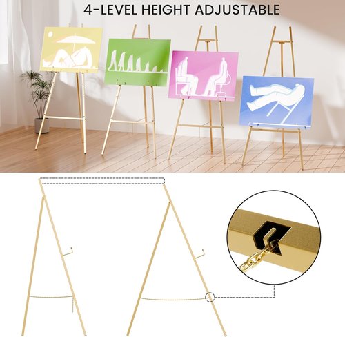 Gold Easel Stand - Heavy Duty 4-Tier Adjustable Art Easel for Painting & Wedding Signs | 1pc