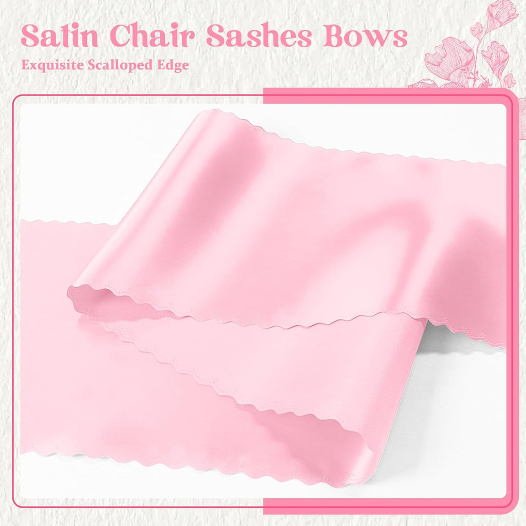Skiennix Pink Satin Chair Sashes - 12 Pcs 7x108 Inch Silky Bow Ties for Weddings & Events