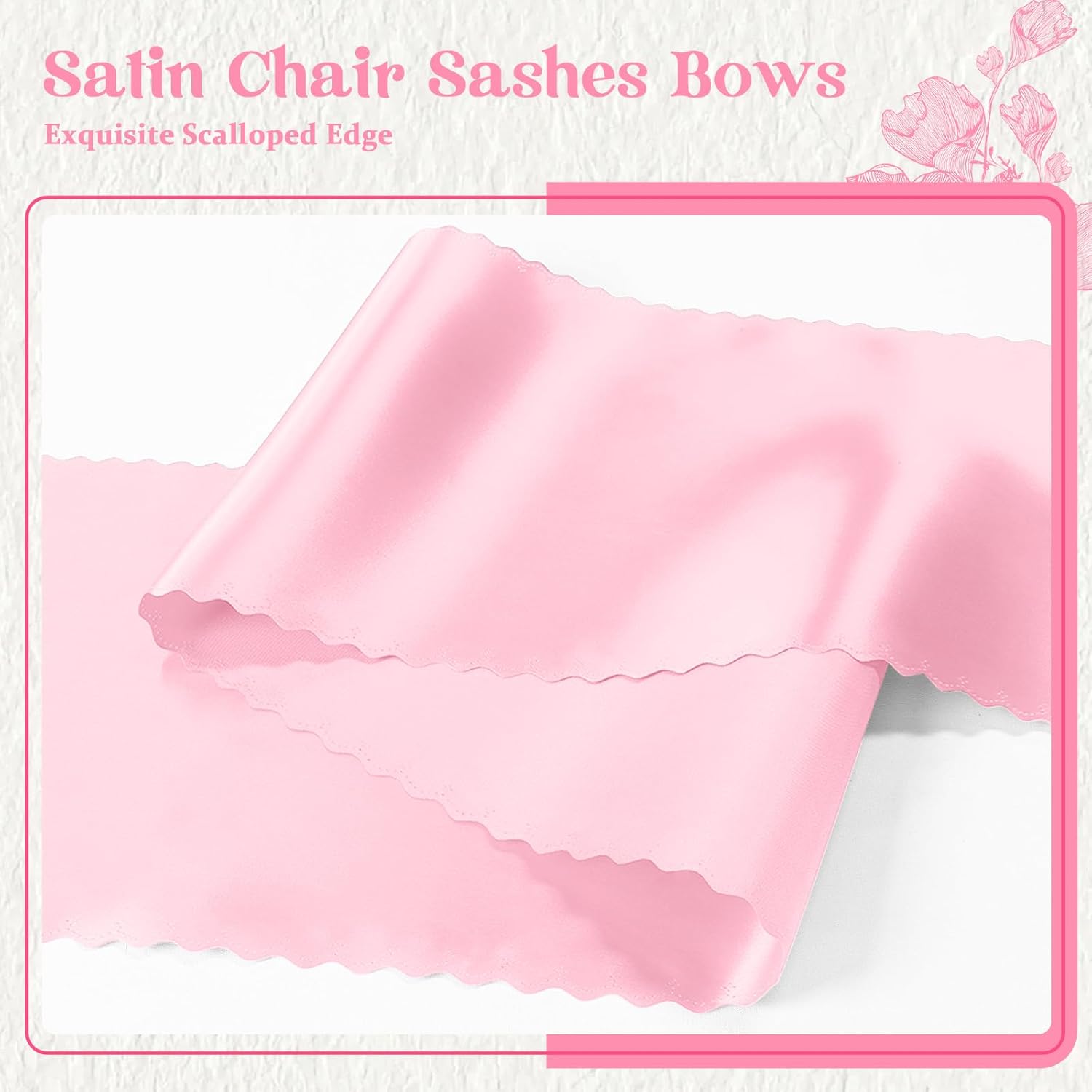 Skiennix Pink Satin Chair Sashes - 12 Pcs 7x108 Inch Silky Bow Ties for Weddings & Events