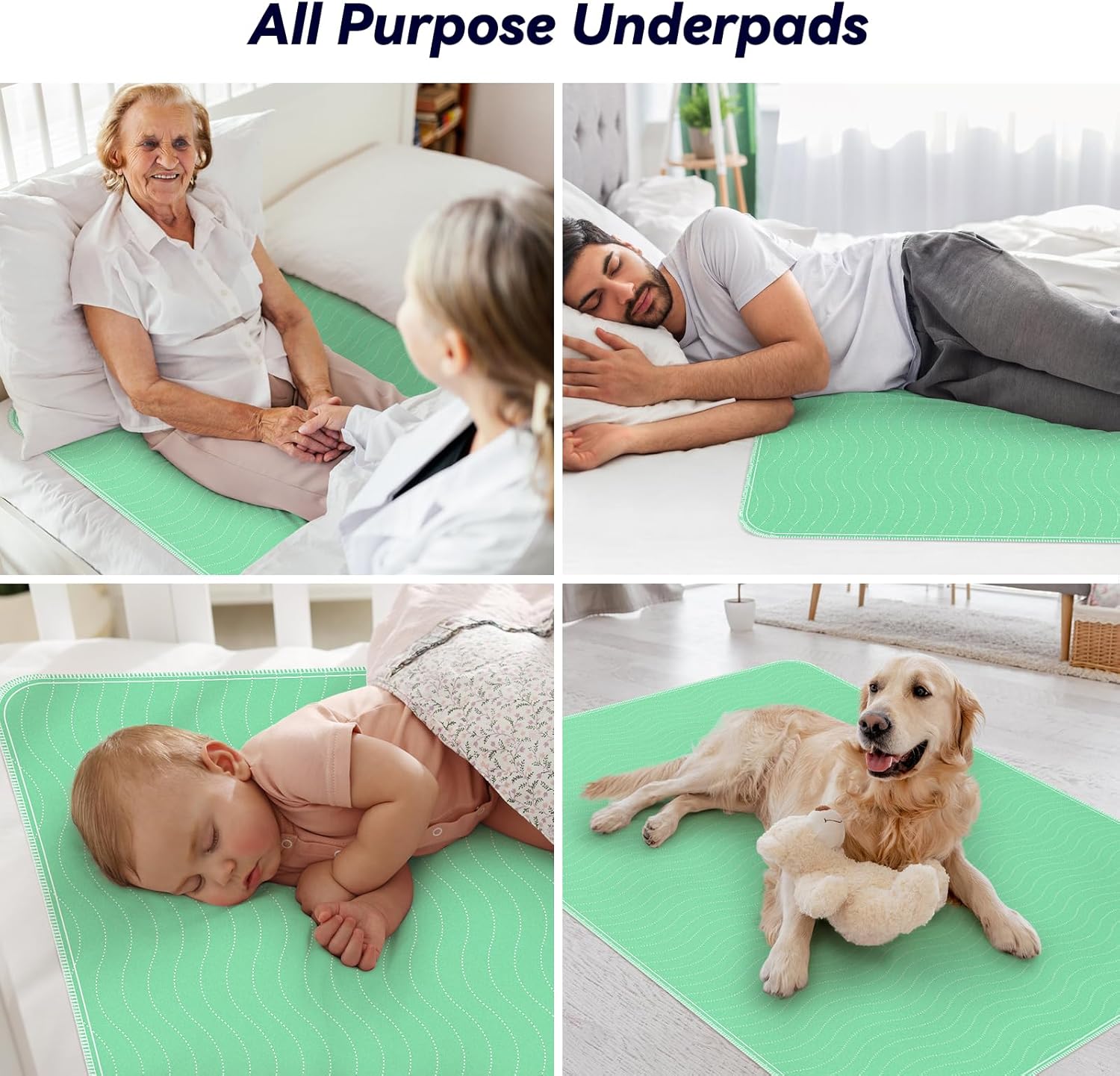 Regine Switzerland 2-Pack Waterproof Washable Underpads - Extra Heavy Absorbency for Incontinence & Pet Care