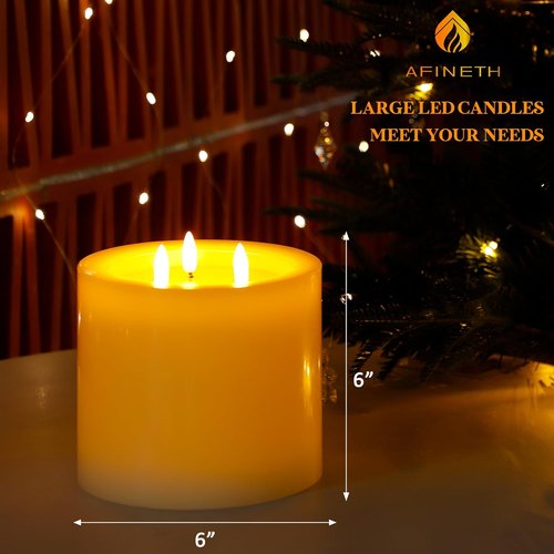 Flameless Candles | Extra Large 6"x6" Real Wax Battery Operated with Remote & Timer - Ivory
