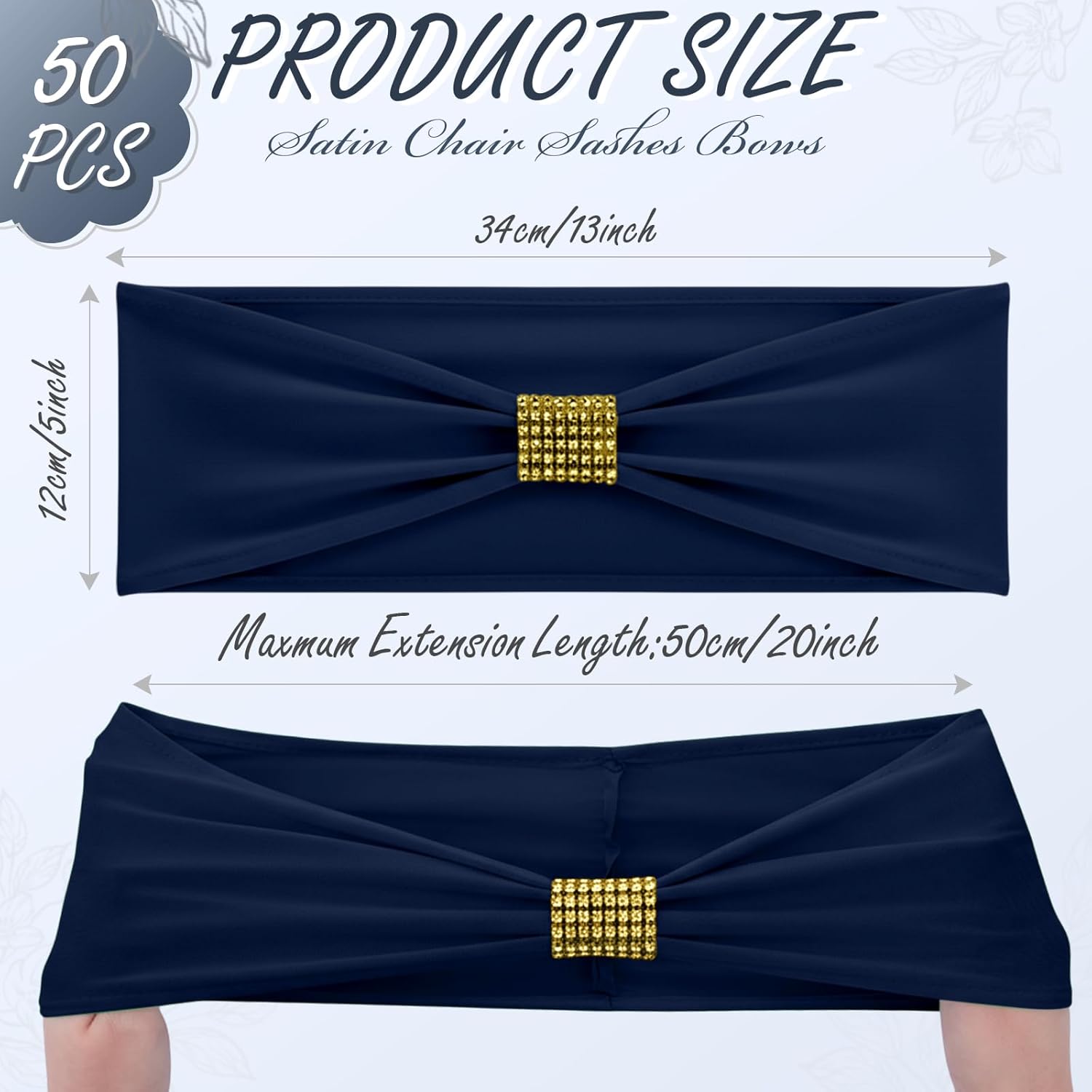 Moukeren Spandex Chair Sashes - 50 Pcs Stretch Covers with Slider Buckles | Navy Blue for Weddings & Events