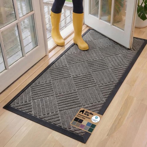 GORILLA GRIP Waterproof All-Season WeatherMAX Doormat - 60x24 Natural Rubber, Stain & Fade Resistant, Easy Clean, Gray Diamond