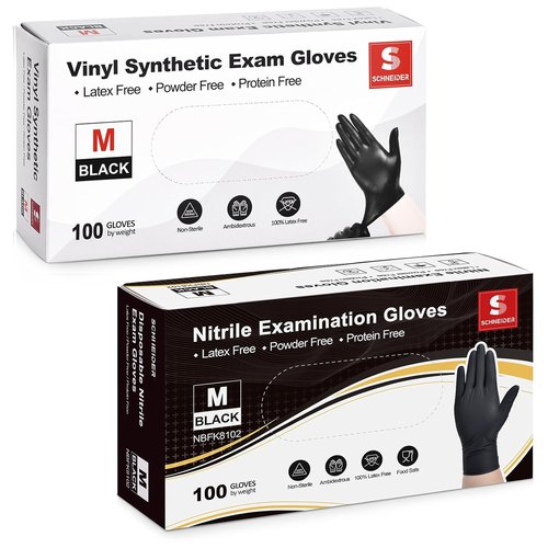 Black Vinyl Exam Gloves - 4 Mil Thickness | Nitrile Exam Gloves - 5 Mil, 100-Count Box (Medium)