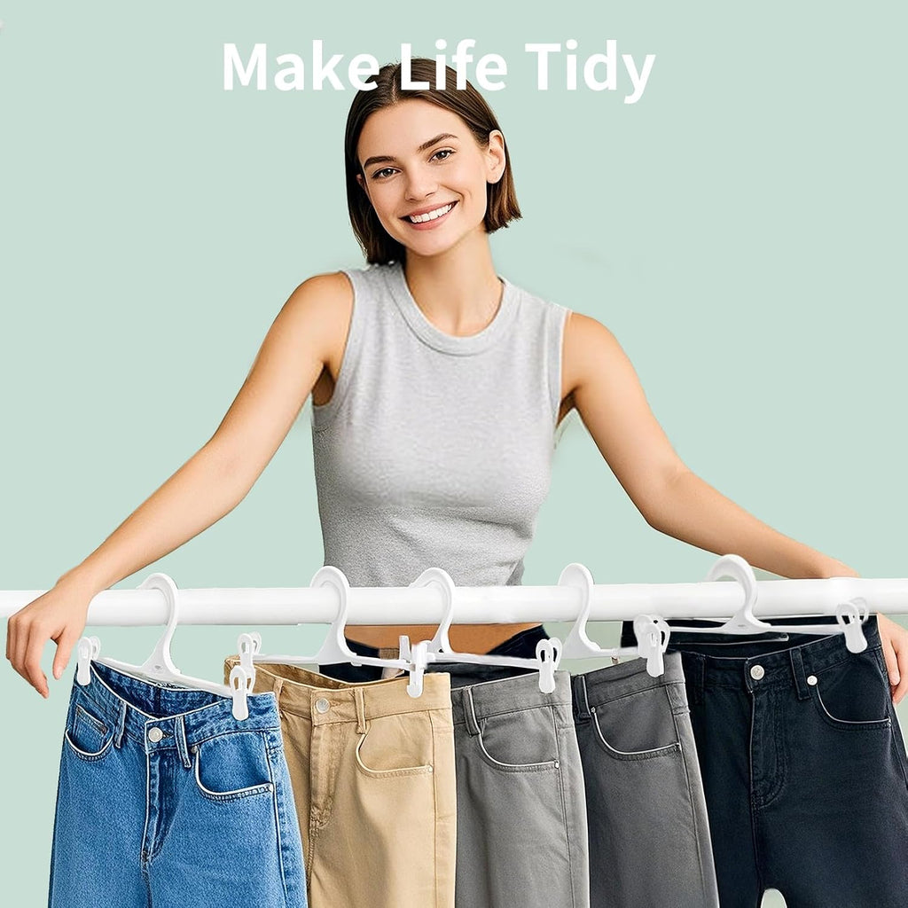 Skiennix 30 Pack Hanger Clips - 2.6 Inch Heavy Duty Plastic Clothes Pins for Skirts & Pants | White