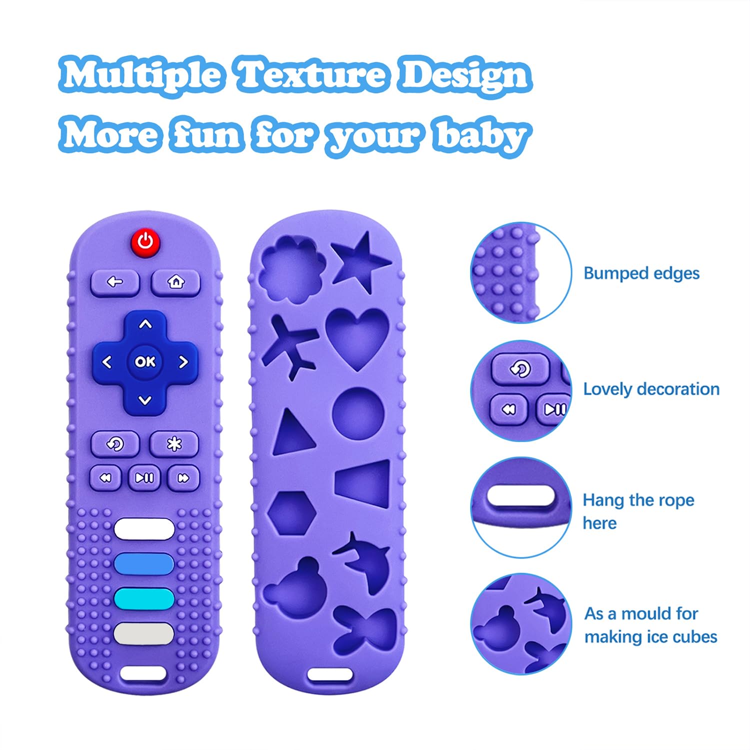 ROBBEAR Baby Teething Toys - Food Grade Silicone Teether in TV Remote Shape | BPA-Free, Pink & Blue