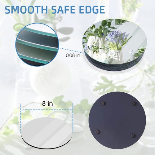 VASUHOME 8" Round Mirror Plates, Glass Circle Mirror Centerpieces for Table Centerpieces & Wedding Party Christmas Decorations, Small Round Mirror Set for Wall, Set of 12, 2mm