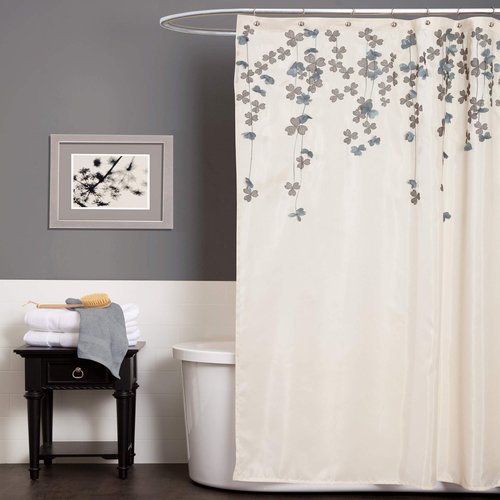 Lush Decor Flower Drops Shower Curtain Single 72" W x 72" L Ivory & Blue - Fabric Shower Curtains for Bathroom - Floral Bathroom Curtain -Bathroom Decor