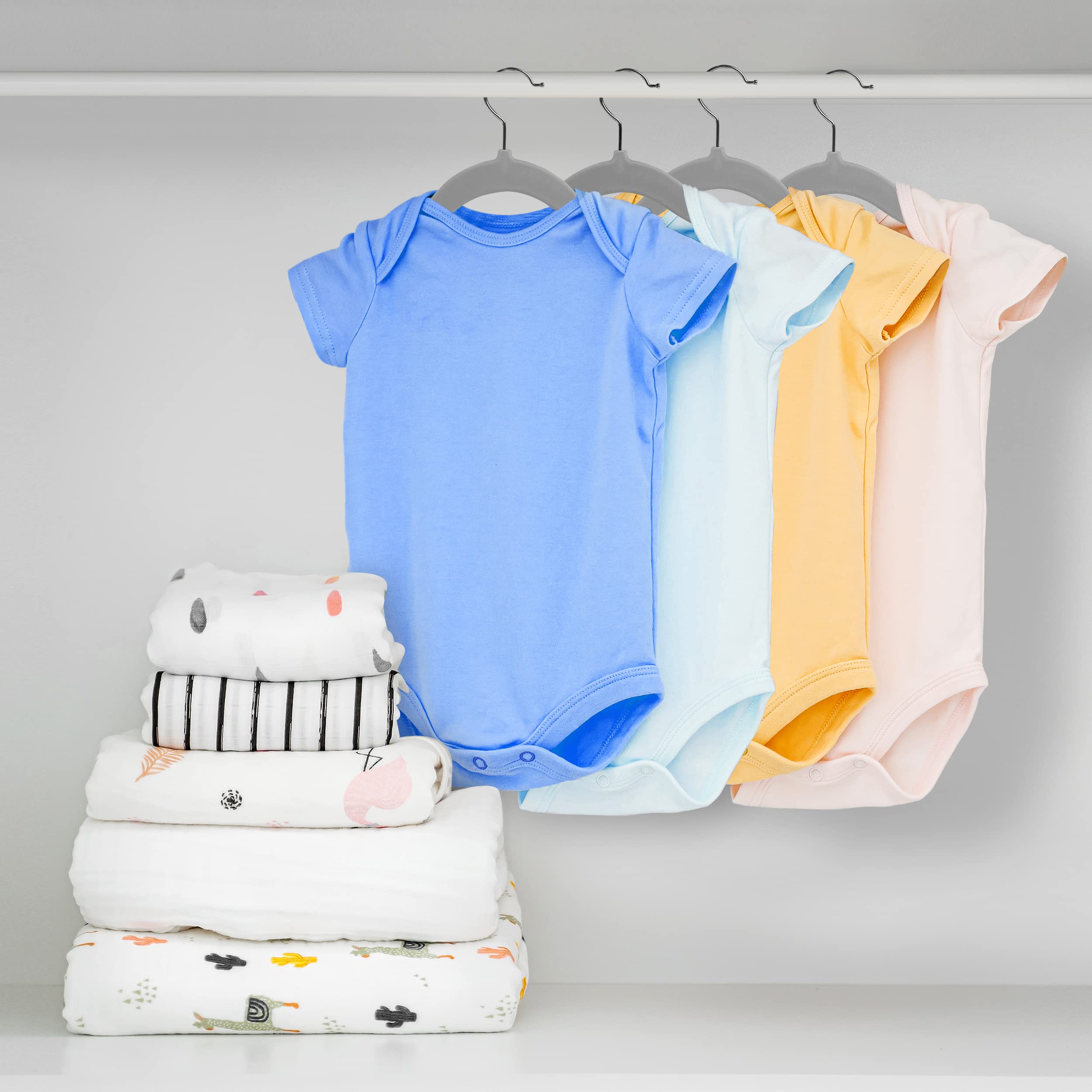Utopia Home Kids Velvet Hangers 50 Pack – 11 Inch Non-Slip Baby Hangers for Baby and Toddlers, Durable Ultra-Slim Space-Saving Closet Organizers (Grey)