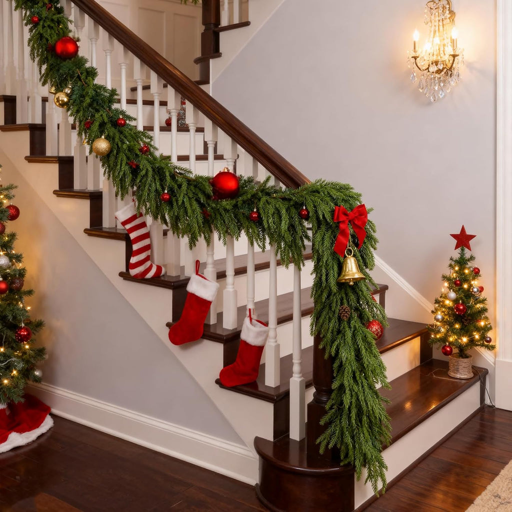 Regine Switzerland 12Ft Artificial Norfolk Pine Christmas Garland - Real Touch Green Decor for Indoor/Outdoor Holiday