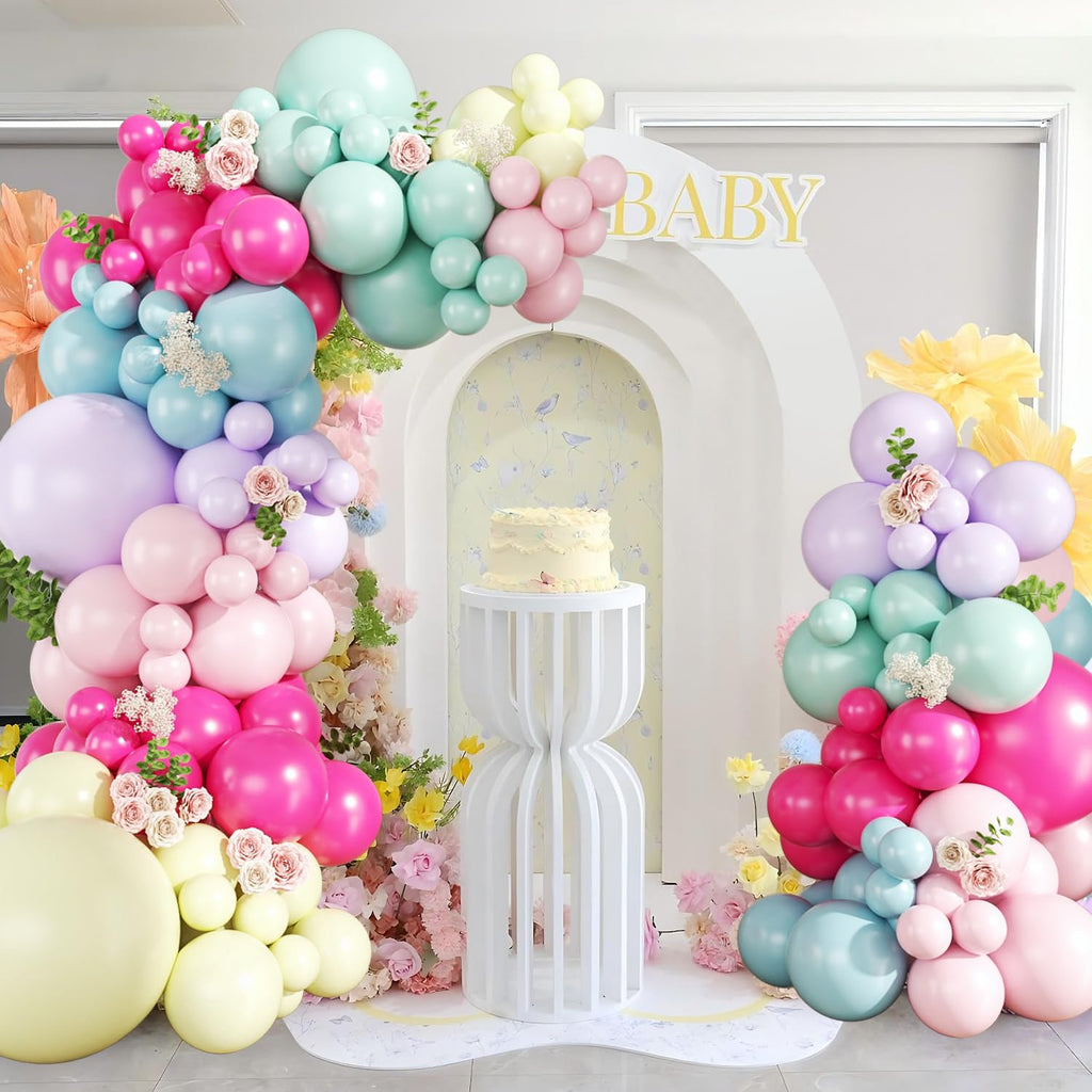 Wildflower Balloon Arch Kit, 124Pcs Pastel Balloon Arch Kit Includes Hot Pink Light Pink Blue Green Purple Yellow Balloons for Birthday Baby Shower Wedding Spring Summer Party Decorations