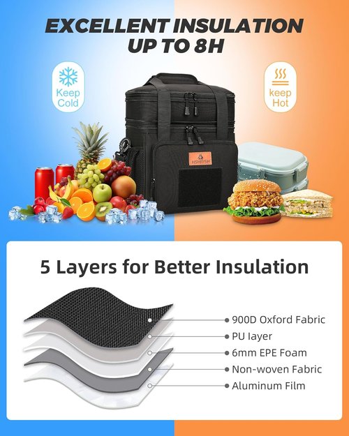 HSHRISH Tactical Lunch Box - Durable Insulated Cooler Bag for Men | Expandable, 20 Can Capacity, Black