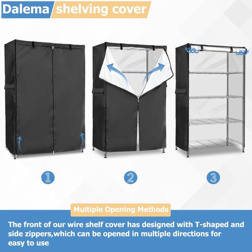 Dalema Wire Rack Covers,Heavy Duty 600D Dustproof Waterproof Storage Rack Covers for Metal Shelves,Storage Shelf Cover with Zipper for Wire Shlef,48''W x 24''D x 71''H,Black