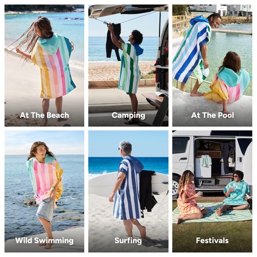 Dock & Bay Poncho with Hood - for Kids - Super Absorbent, Quick Dry - Includes Bag - Coastal Candy, Medium (Age 7-10)