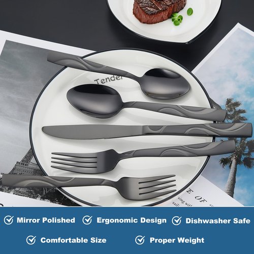 FONGDANLAITE 40-Piece Stainless Steel Flatware Set - Heavy Duty 430 Stainless Steel Cutlery Set, Include Knives, Forks, and Spoons for 8 People, Dishwasher Safe