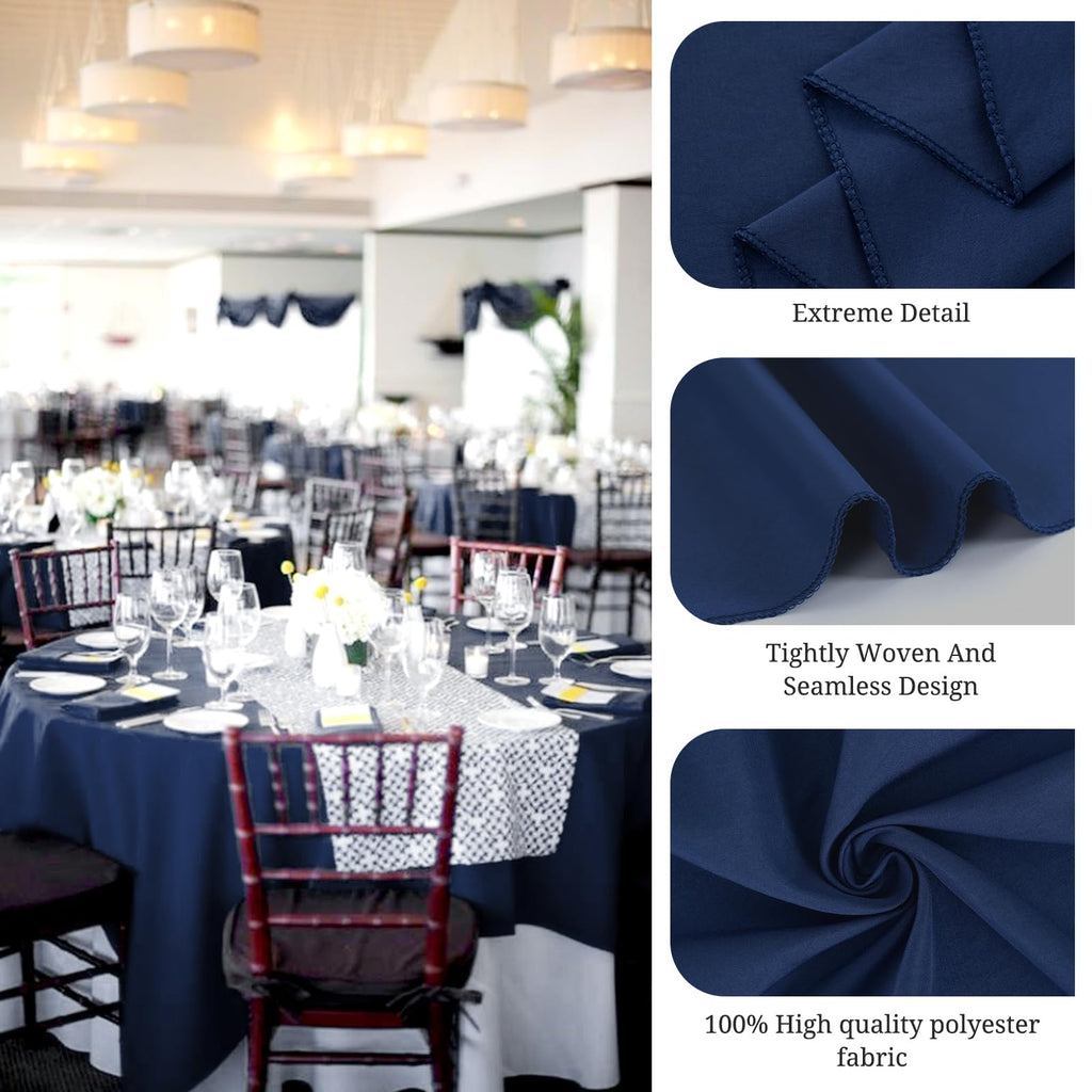 Teruntrue 10 Packs Premium Round Tablecloth 120 Inch Navy Blue Polyester Table Cloth Bulk Washable Fabric Tablecloths Cover for Wedding Party Banquet Buffet Holiday Dinner (120 Inch) TC534H