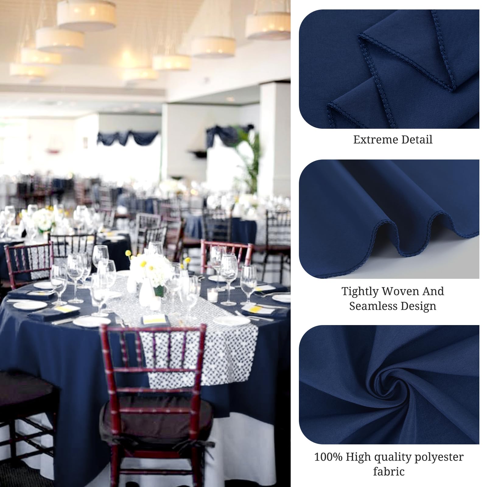 Teruntrue 10 Packs Premium Round Tablecloth 120 Inch Navy Blue Polyester Table Cloth Bulk Washable Fabric Tablecloths Cover for Wedding Party Banquet Buffet Holiday Dinner (120 Inch) TC534H