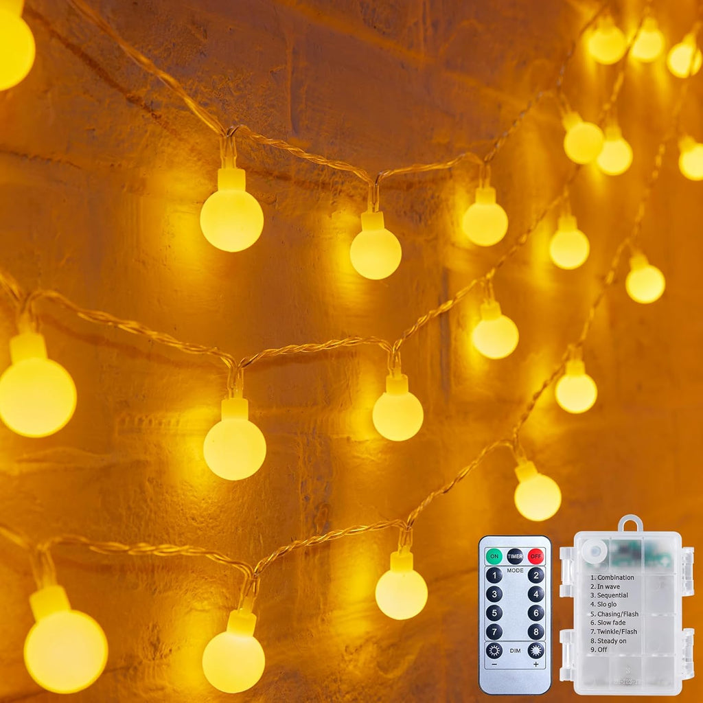 Minetom 21FT Battery Operated String Lights - 60 LED Waterproof Globe Fairy Lights with Remote | Warm White for Indoor & Outdoor Decor