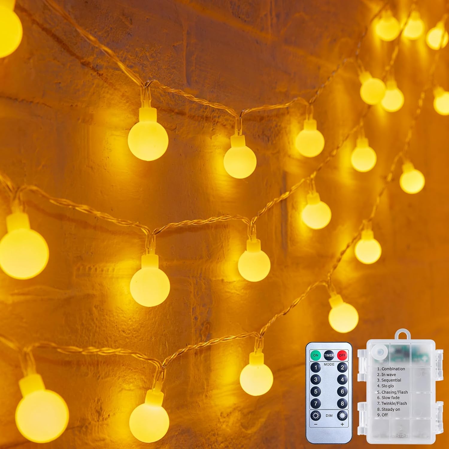 Minetom 21FT Battery Operated String Lights - 60 LED Waterproof Globe Fairy Lights with Remote | Warm White for Indoor & Outdoor Decor