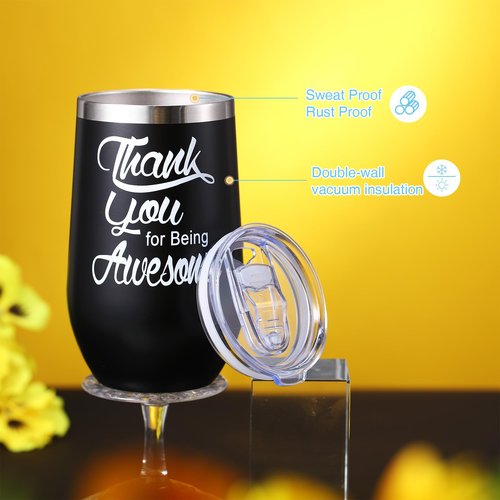 SiliFine 16 oz Appreciation Gifts Thank You for Being Awesome Wine Tumbler Thank You Gifts for Women Staff Employee Inspirational Appreciation Keychain, Stainless Steel Tumbler (Black,12 Sets)