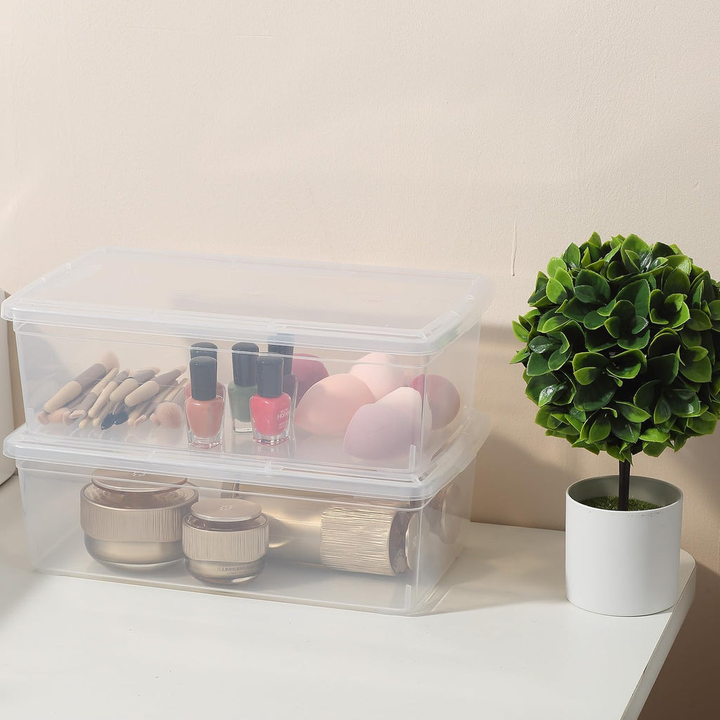 Stackable Clear Storage Bins - 12-Pack Plastic Shoe Boxes with Lids | 6 Quart Latching Containers