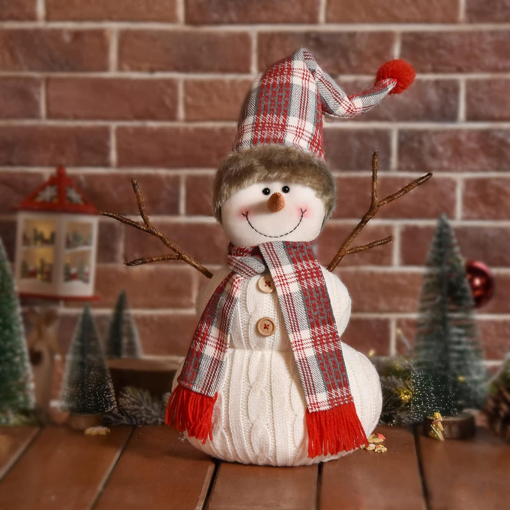 Skiennix Christmas Snowman Plush Decoration - Handmade Animated 20-Inch White Ornament for Holiday Cheer