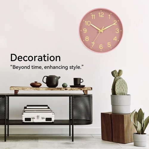 Roymnie Silent Wall Clocks Battery Operated 8 Inch-Modern Non Ticking Analog Clock Decorative for Kitchen Office Bathroom Bedroom(Pink Gold)