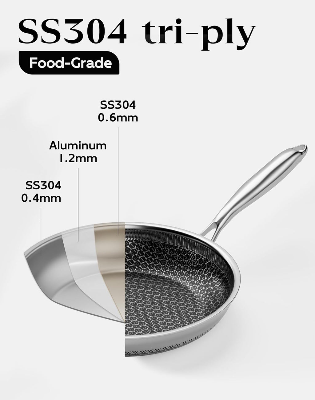 Skiennix Nonstick Frying Pan - 12-Inch Durable Stainless Steel Skillet | Induction Compatible, PFOA-Free, Dishwasher Safe