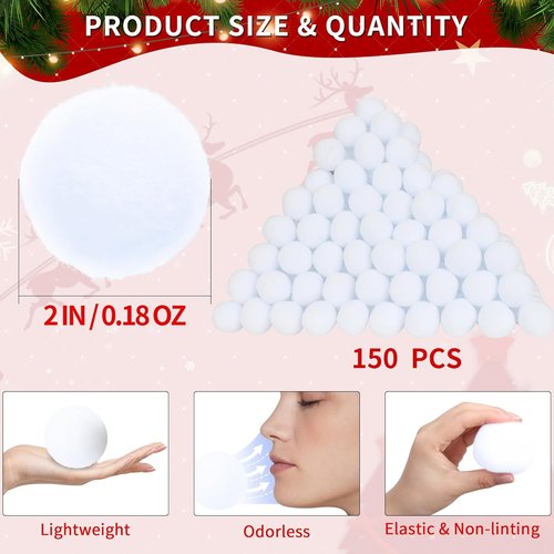 Homiar Snow Toy Balls - 150 Pack Indoor & Outdoor Soft Fake Snowballs for Kids' Fun & Christmas Games