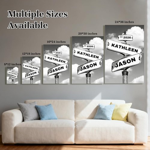 Crossroads Personalized Canvas Print - Custom Name & Date Wall Art for Couples | Perfect Valentine's Day or Anniversary Gift, 8x12