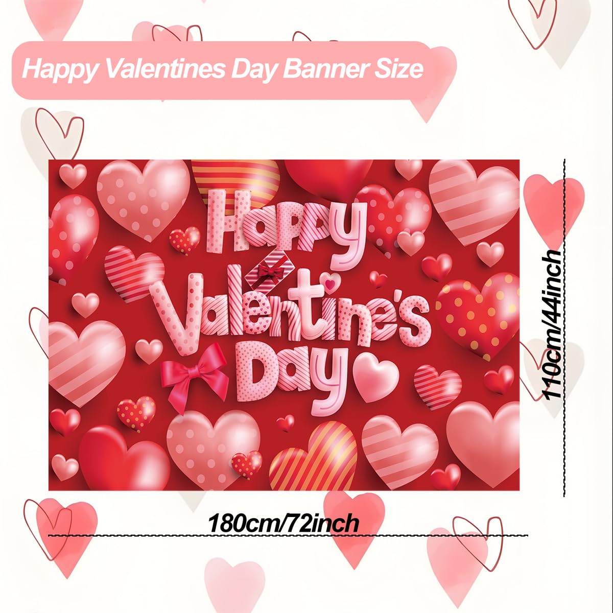 Happy Valentines Day Banner - XtraLarge Size 72x44 Inch - Valentines Day Backdrop Banner Decorations - Heart Valentines Banner for Valentines Day Decor - Valentines Day Party Decorations