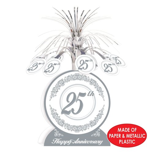 Beistle S50513AZ2 25th Anniversary Centerpieces 2 Piece, 13", Silver/White