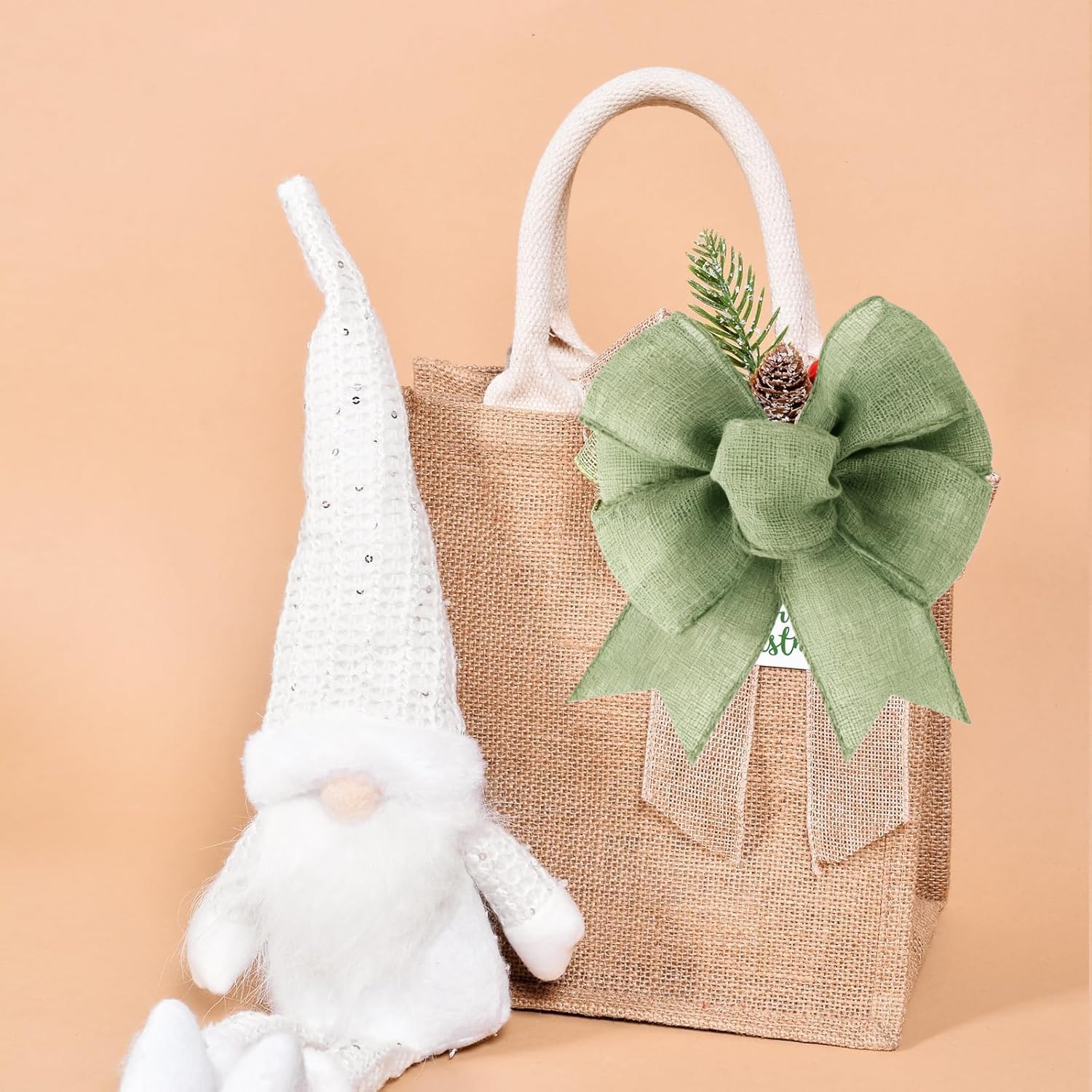 Meseey 8 Pcs Burlap Bows for Wreaths Large 6 Inches Linen Bow for Christmas Decorations Bunting Indoor Outdoor Decor and Party (Sage Green)