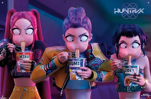 Huntrix Noodles | Netflix KPop Demon Hunters 2025 Wall Poster & Push Pin Bundle - 34"L x 22.4"W