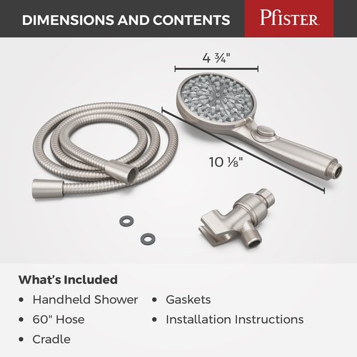 Pfister HydroFuse Handheld Shower Head, Hose Included, 6-Function, 2.5 GPM, Spot Defense Brushed Nickel Finish, 016HF01GS