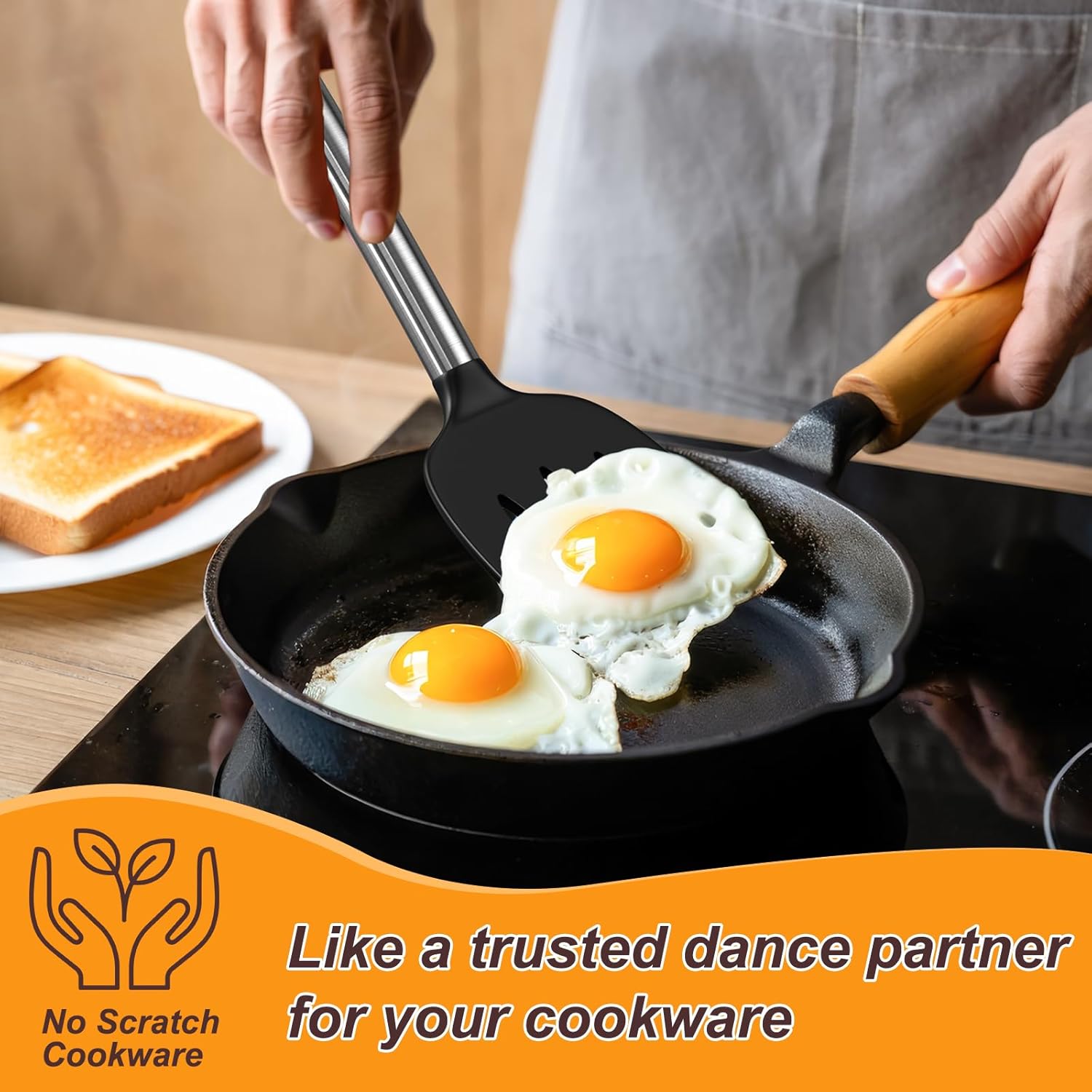 Yoehka Silicone Cooking Utensils Set - 4Pcs Heat Resistant Kitchen Tools with Stainless Steel Handles | Black