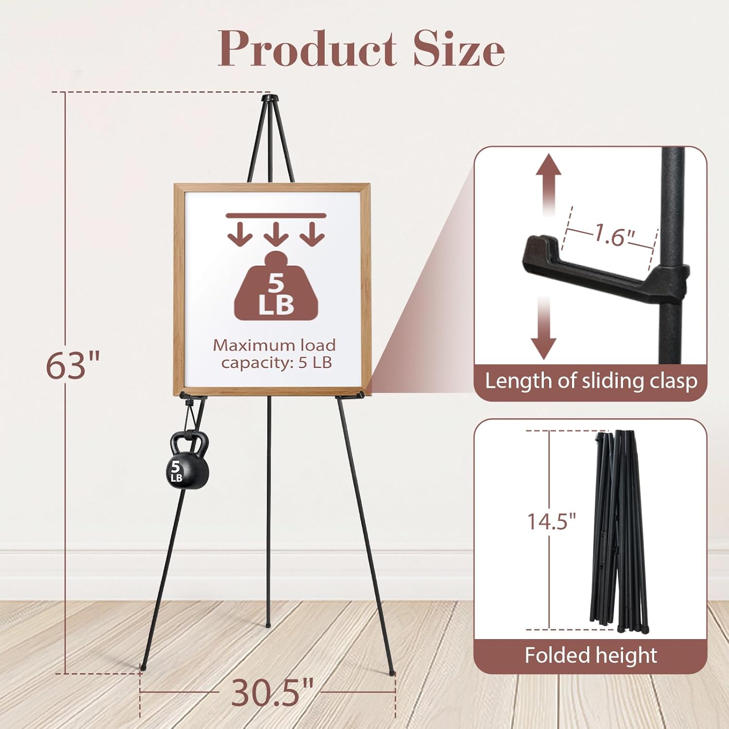 AZEAM 63" Portable Easel Stand - Adjustable Black Metal Display for Signs & Artwork | Foldable Design